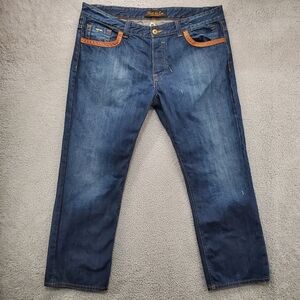 Rivet De Cru Jeans Mens 46x33 Straight Leg Dark Wash Button Fly
